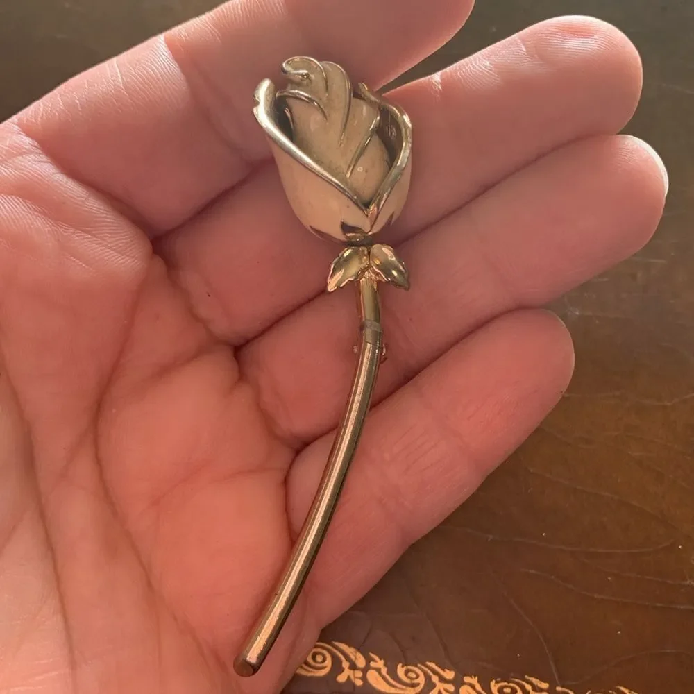 Vintage White Enamel Rose Brooch